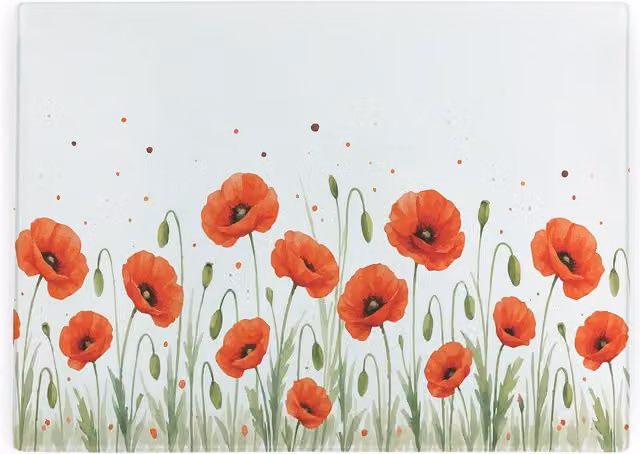 Purely Home Summer Red Poppies Large Smooth Glass Chopping Board, Red