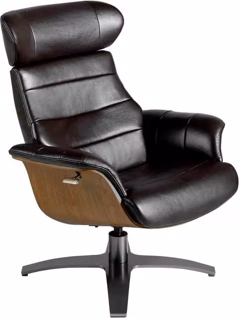 Angel Cerda Chocolate Brown Split Leather Swivel Recliner with Solid Wood Frame