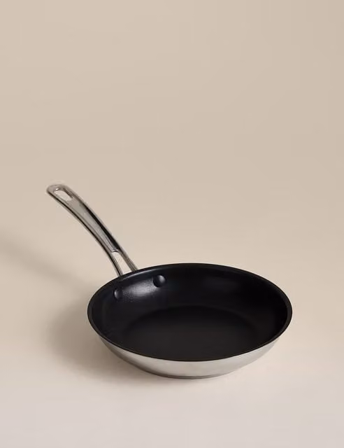 M&S Non-Stick Stainless Steel Frying Pan, Silver, 20cm