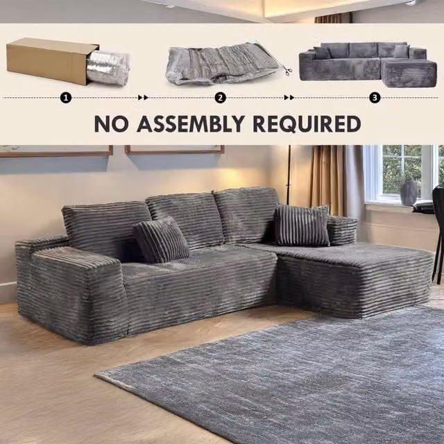 MN Furniture Modern Compact Right Corner L-Shape Sofa in Grey with Scatter Cushions