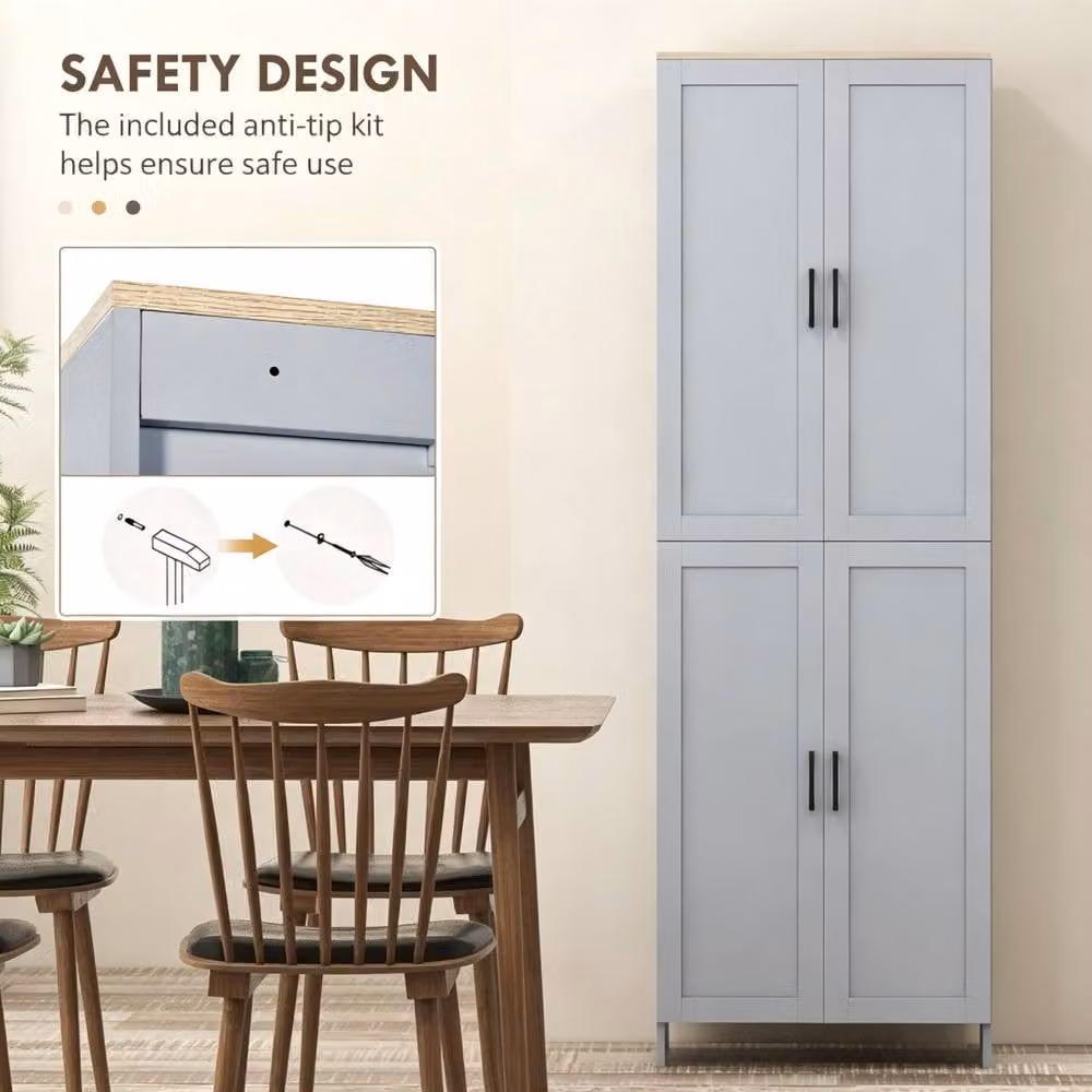 STILVORA Modern Tall Kitchen Cupboard in Grey with 4 Hinged Doors and Internal Shelves, Height: 170 cm – 4