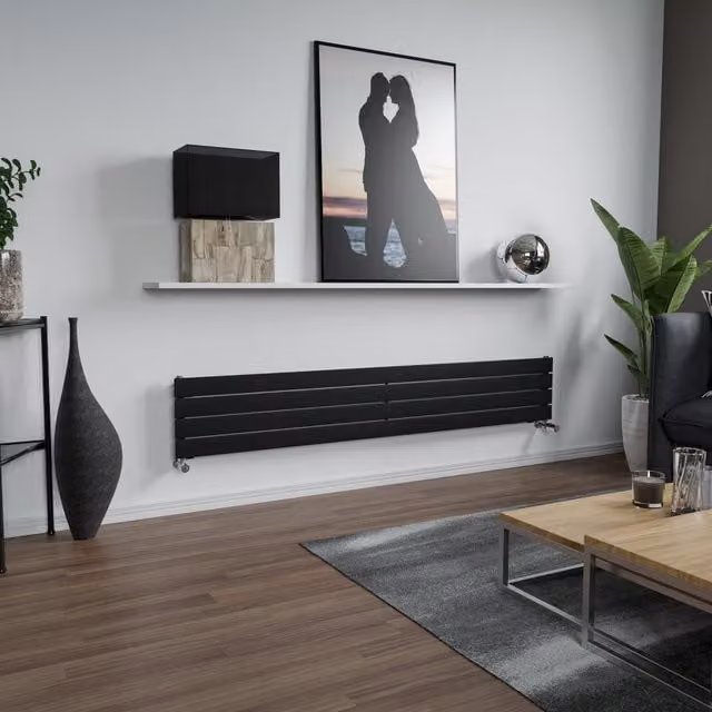 Agadon Panio Horizontal Flat Panel Designer Radiator in Textured Black, W: 180 cm, D: 29.5 cm