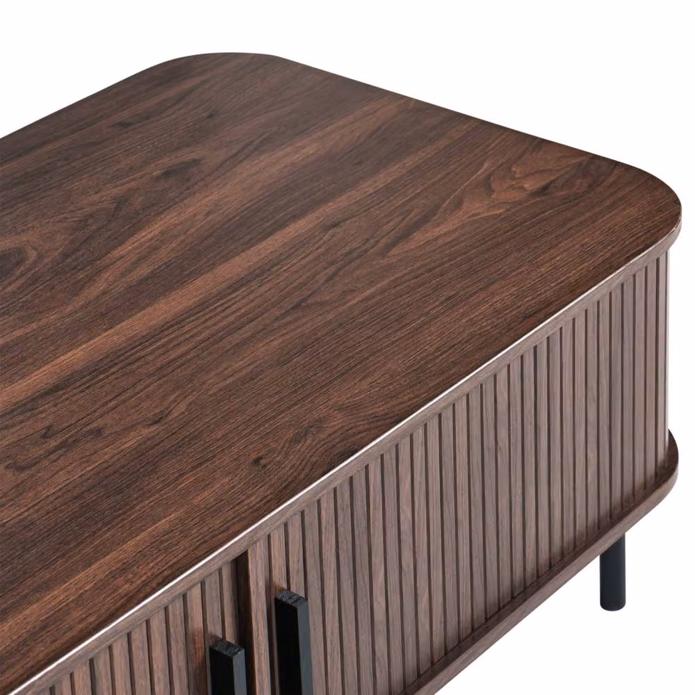 Wyld and Coco Retro Coffee Table with Sliding Storage, Dark Brown Top and Black Metal Legs, W: 60 cm, D: 41 cm, H: 33 cm – 4
