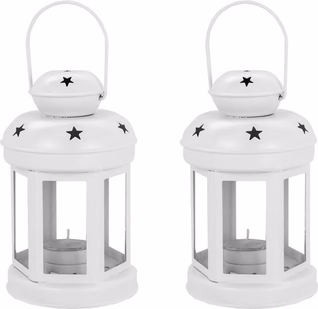 Nicola Spring Metal Hanging Tealight Lanterns in White, Pack of 2, Height: 16 cm
