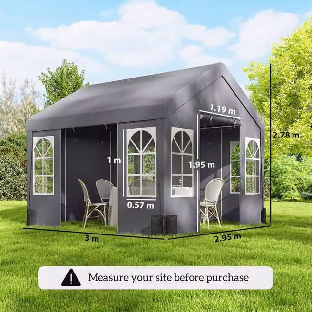 Outsunny Grey Party Tent with Sidewall Doors, W 3 m x D 3 m