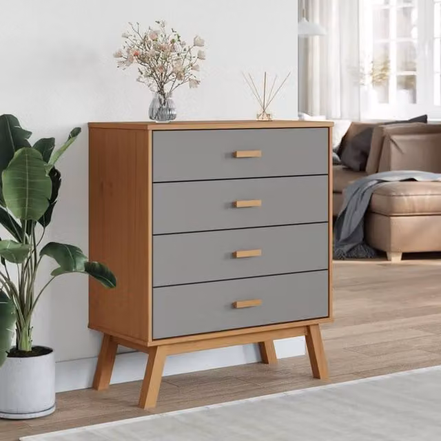 Berkfield Home Beautiful Olden Drawer Cabinet in Grey and Brown Solid Pine Wood