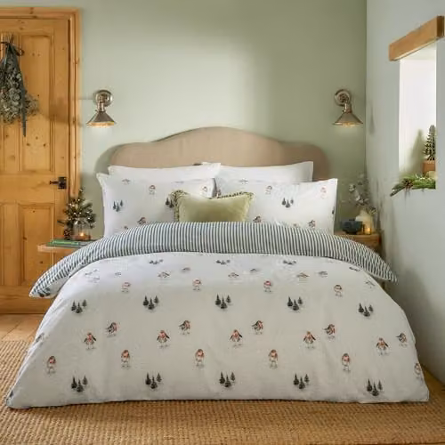 Wylder Nature Robin's Return Brushed Cotton Flannelette Duvet Cover and Pillowcase Set, Multicolour, W/H: 137 x 200 cm