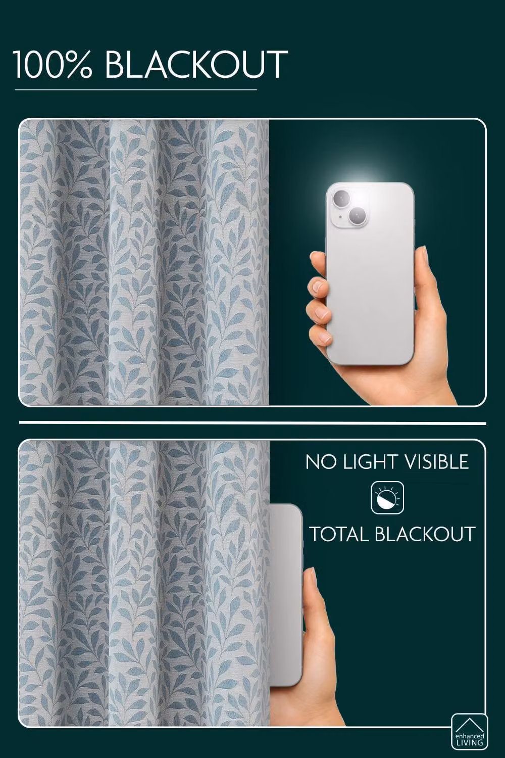 Enhanced Living Sherwood Ice Blue Jacquard Leaf Design Blackout and Thermal Eyelet Curtains, Pair, Width: 168 cm, Drop: 183 cm – 3