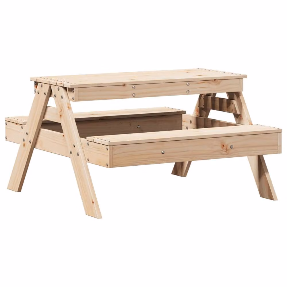 Berkfield Home Kids Picnic Table in Light Brown Solid Wood Pine, W/D/H: 88 x 97 x 52 cm – 3