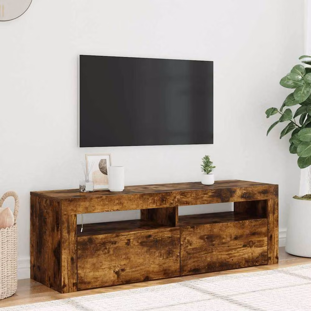 Berkfield Home TV Cabinet with LED Lights in Smoked Oak Brown, W/D/H: 120 x 35 x 40 cm – 2