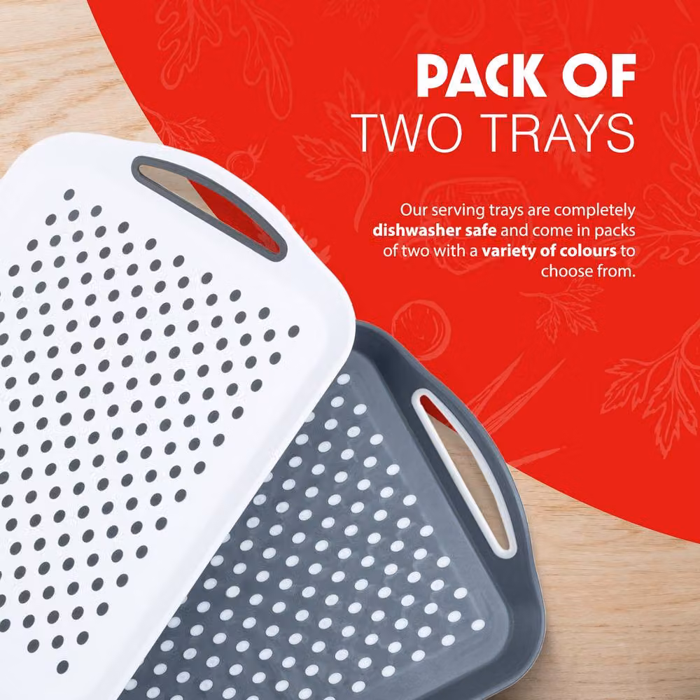 Essen 2-Pack Non-Slip Rectangular Serving Tray Set with Handles in Grey and White – 4