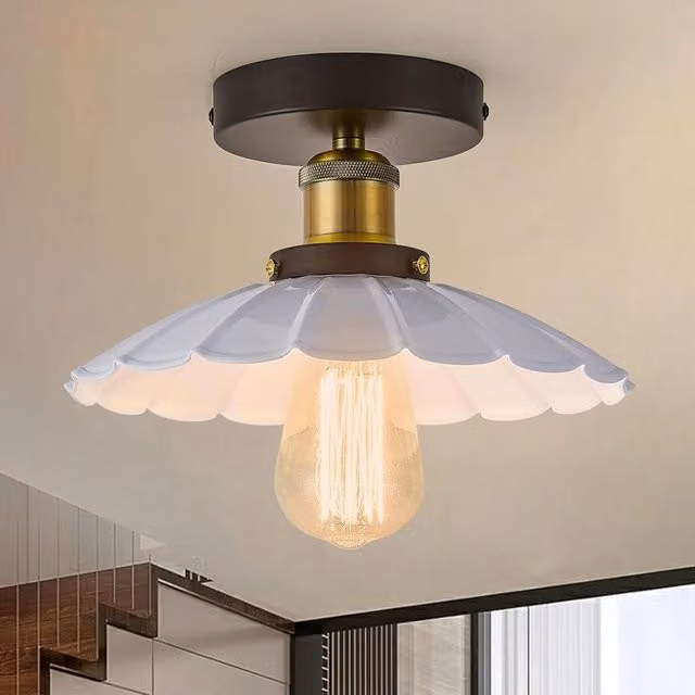 Garwarm Industrial Aluminium Flush Mount Ceiling Light, Pack of 2, White