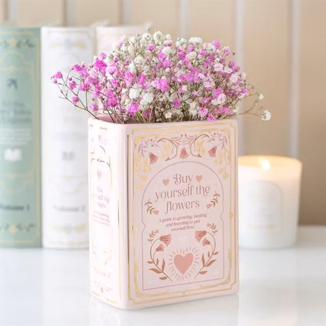 KDMK Pink Book Shaped Ceramic Vase for Floral Tabletop Decor