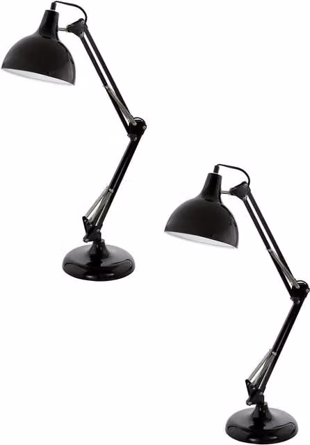 Loops 2 Pack Black Metal Flexible Table Desk Lamps with In-Line Switch and E27 Bulb Holder