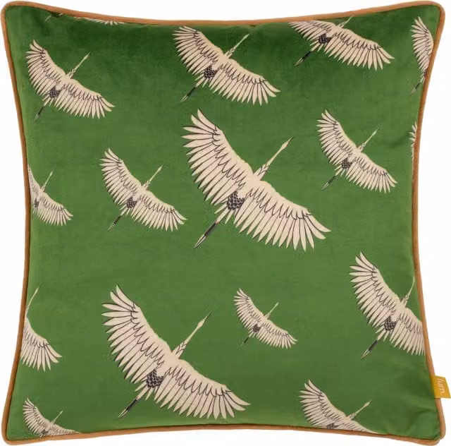 Make it a Home Avalon Velvet Piped Square Cushion in Green and White with Feather and Polyester Filling