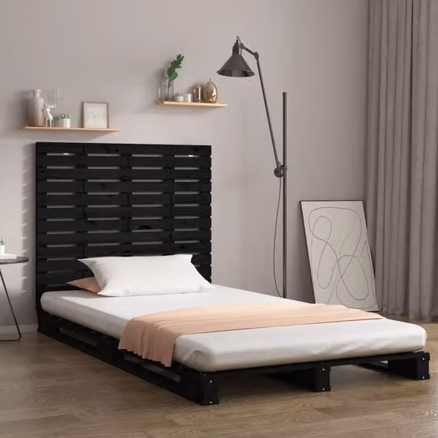 Berkfield Home Black Solid Wood Pine Wall Headboard W/D/H: 126 x 3 x 91.5 cm