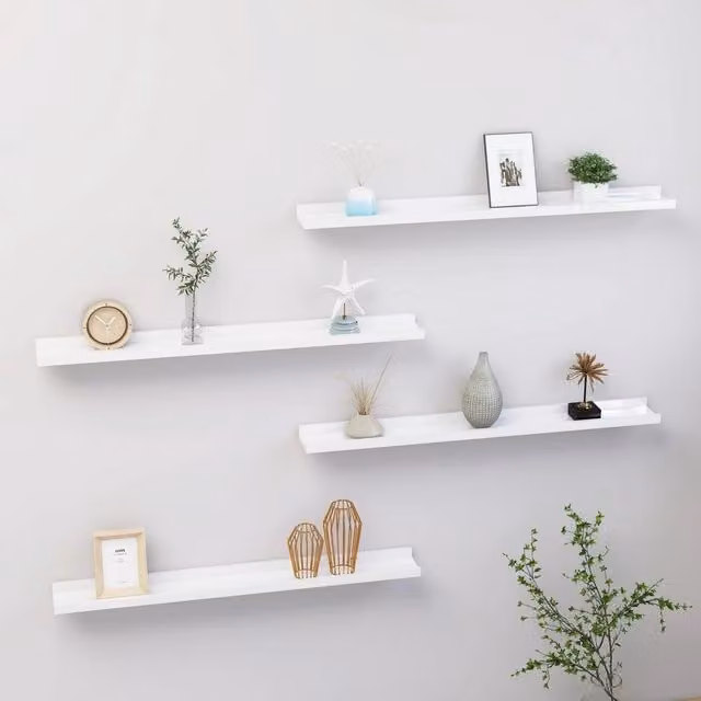 Berkfield Home Set of 4 High Gloss White Wall Mounted Shelves, W: 80 cm, D: 9 cm, H: 3 cm