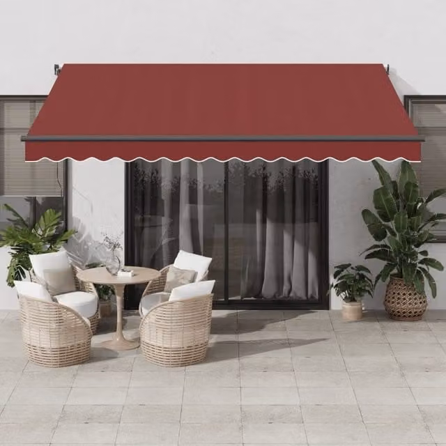 Berkfield Home Manual Retractable Folding Arm Awning in Burgundy and Black, W: 400 cm, D: 300 cm – 1