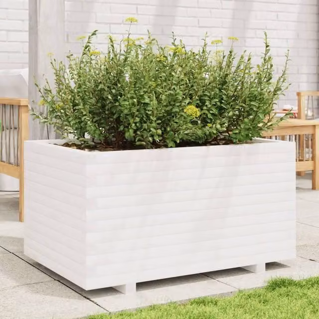 Berkfield Home Decorative White Garden Planter Tub made of Solid Wood, W/D/H: 90 x 60 x 49.5 cm – 1