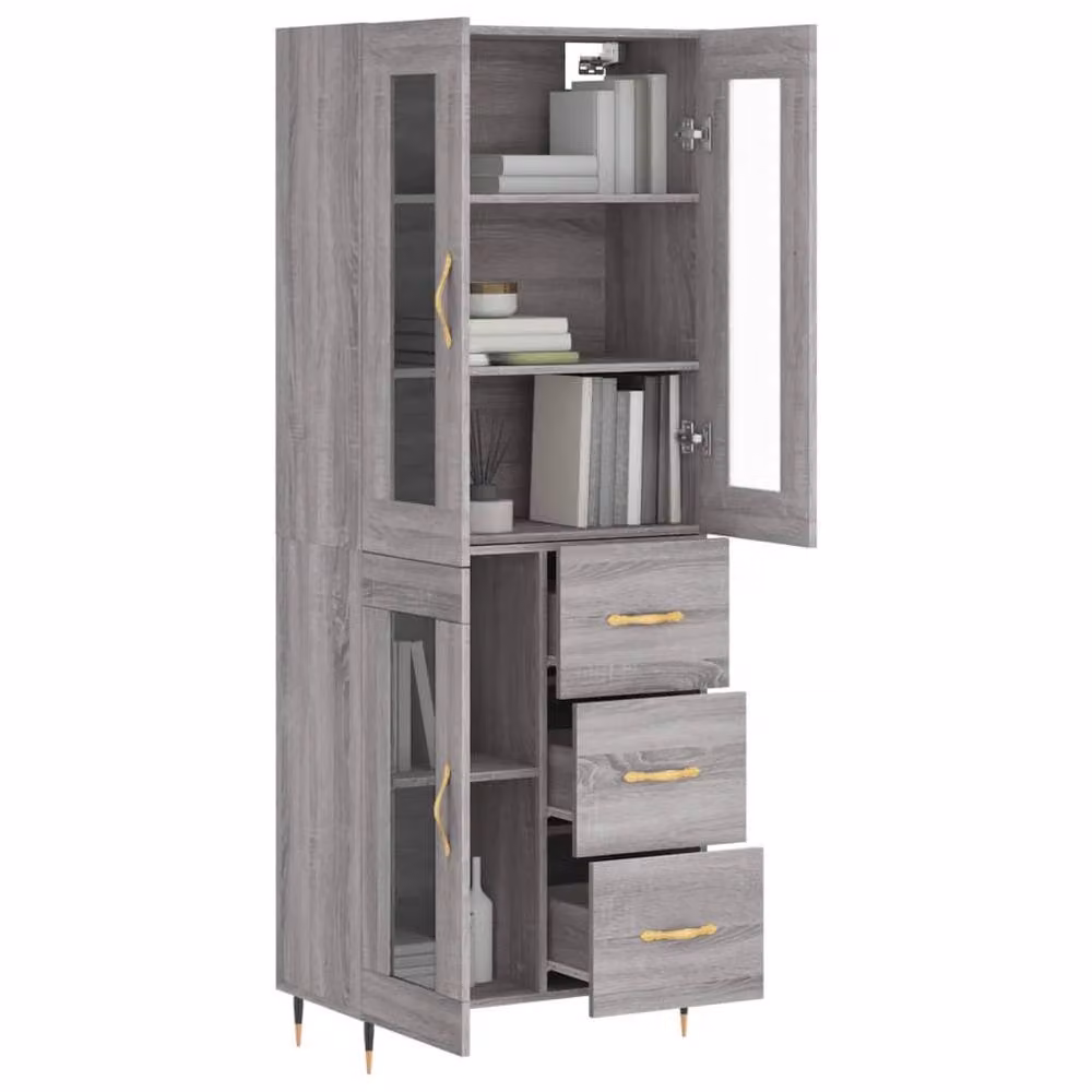 Berkfield Home Grey Sonoma Modern Highboard with Glass Doors and Internal Shelves, W/D/H: 69.5 x 34 x 180 cm – 3