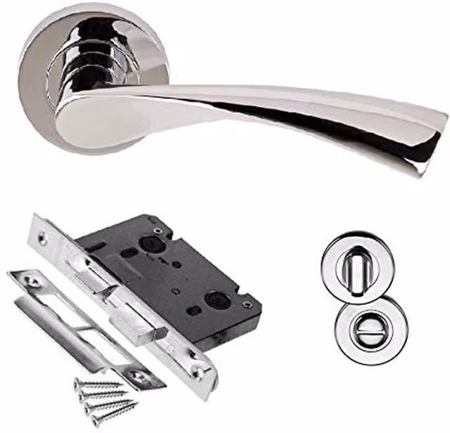Golden Grace Polished Chrome Bathroom Door Handle on Rose Pack