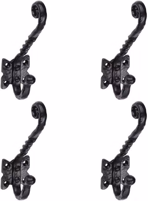 Loops 4 Pack Ornate Twisted Hat and Coat Hook on Butterfly Backplate, Black Antique, Projection: 8.2 cm – 3