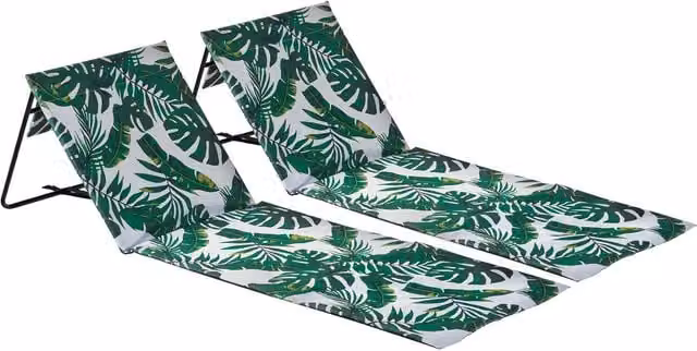 Harbour Housewares Set of 2 Folding Garden Sun Loungers in Green Floral Fabric with Metal Frame