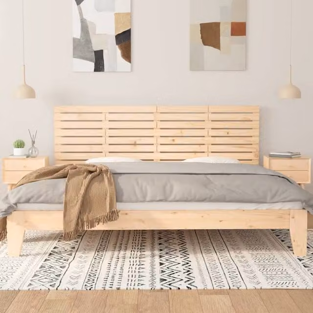 Berkfield Home Solid Wood Pine Wall Headboard in Natural, W: 206 cm, D: 3 cm, H: 63 cm – 1