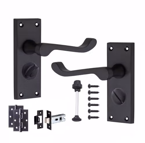Golden Grace Victorian Scroll Privacy Door Handle Pack in Matt Black – 1
