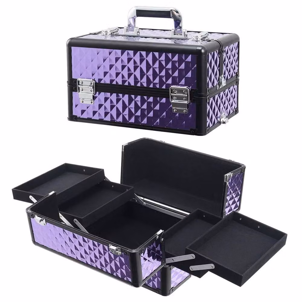 NESTLUNE 4-in-1 Large Makeup Case Vanity Cosmetics and Beauty Box, Purple, W/D/H: 100 x 100 x 100 cm – 3