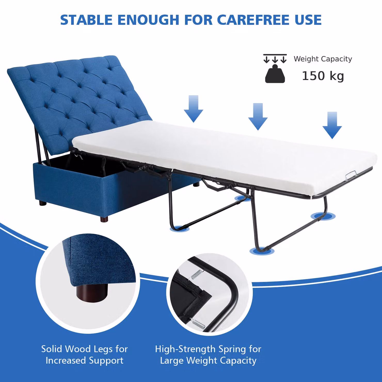 Gymax Convertible Sofa Bed Folding Ottoman Sleeper in Blue – 5