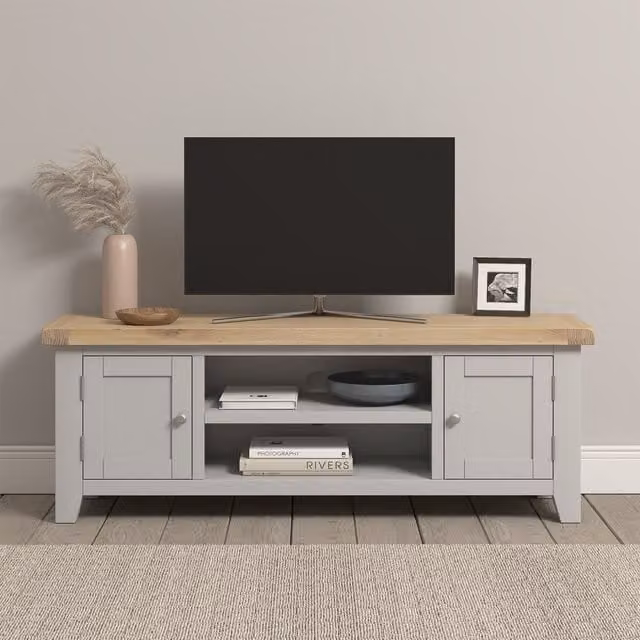 Seconique Windsor Straight TV Unit in Pebble Grey Oak Wood