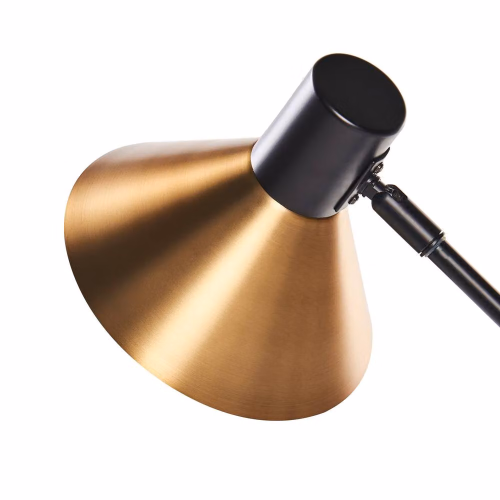 Wyld and Coco Industrial Metal Table Lamp in Black and Gold with Adjustable Arm and Cone Shade – 3