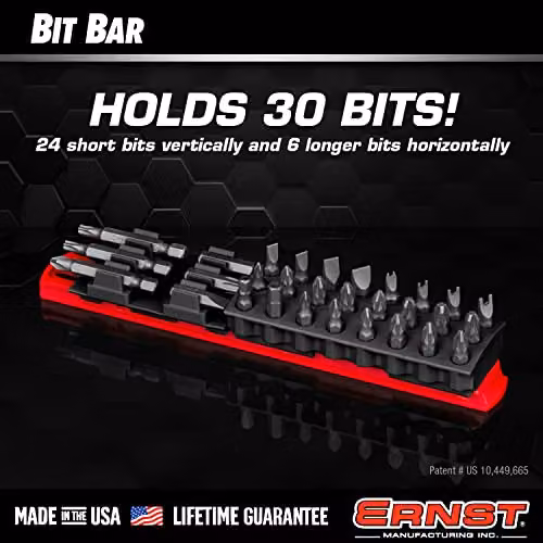 Ernst Manufacturing 30 Tool Magnetic Bit Buddy 1/4 inch Hex Bit Holder in Red and Black – 2