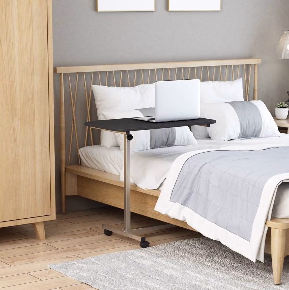 STILVORA Height Adjustable Over Bed Table with Castors in Black – 2