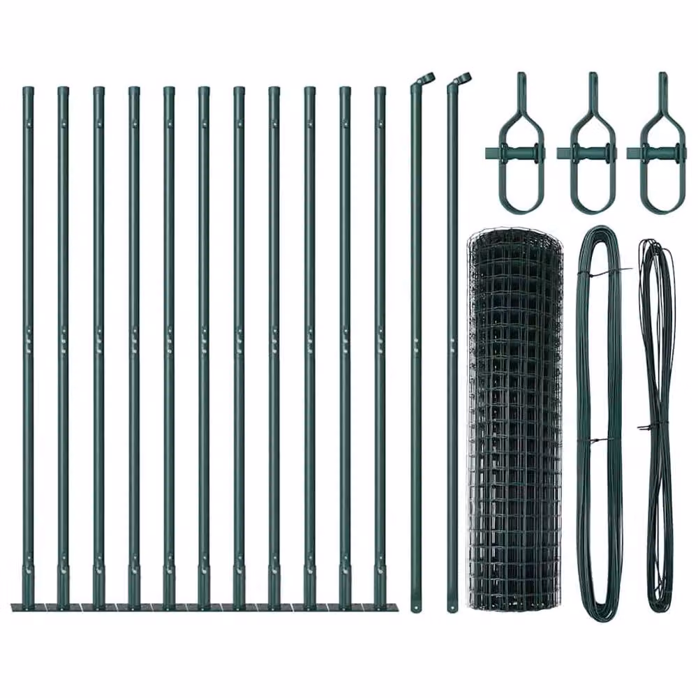 Berkfield Home Euro Fence with 13 Flanged Posts, 1 x 25 m, Galvanised Steel, Green – 4