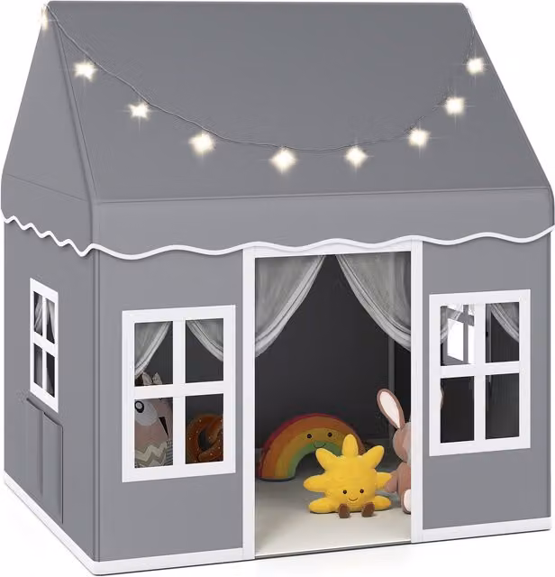 Costway Grey Indoor Kids Play Tent with Star Lights