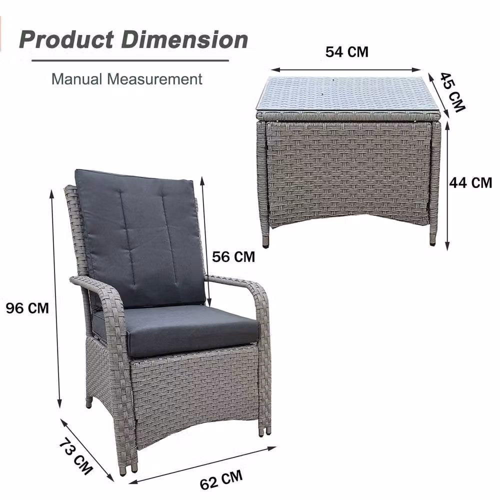 FURNITURE ONE 3 Piece Grey Rattan Outdoor Bistro Set with Coffee Table – 4