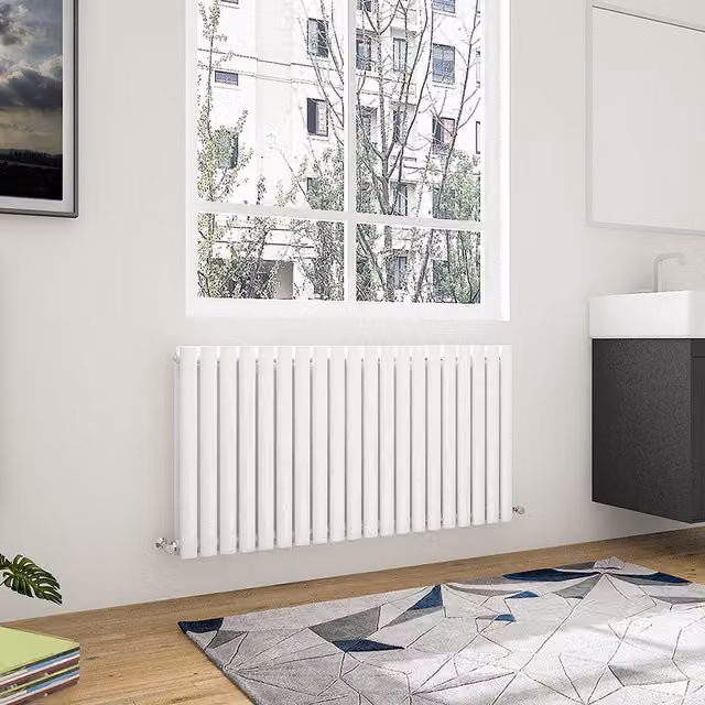 AicaBathroom Horizontal Oval Column Double Steel Central Heating Radiator, White, H: 60 cm, W: 118 cm, D: 60 cm