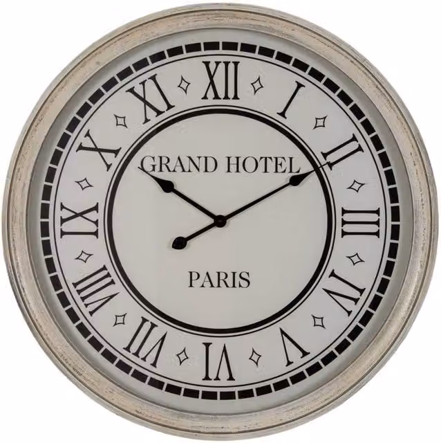 KDMD Hotel Paris Large Grey Round Quartz Wall Mantel Clock with Glass and Wood Front – 1