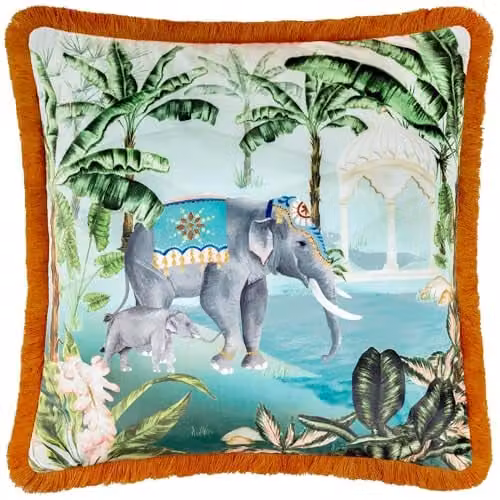 Paoletti Odisha Scene Printed Velvet Cushion, Multicolour, W/D/H: 50 x 50 x 5 cm – 1