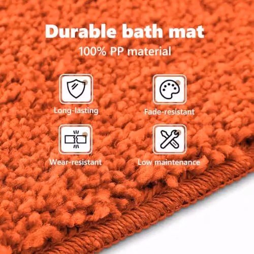 vidaXL Anti-slip Orange Polyester Bath Mat, W: 60 cm, D: 90 cm – 2