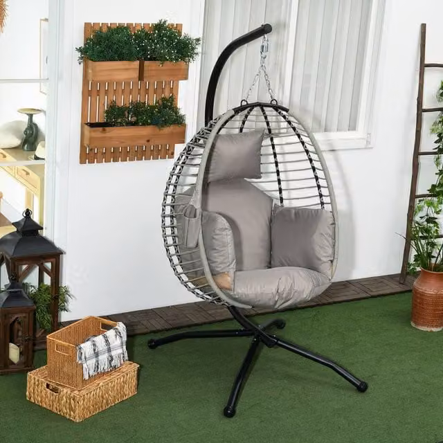 OUTSUNNY Grey Hanging Swing Chair with Thick Cushion and Rope Structure