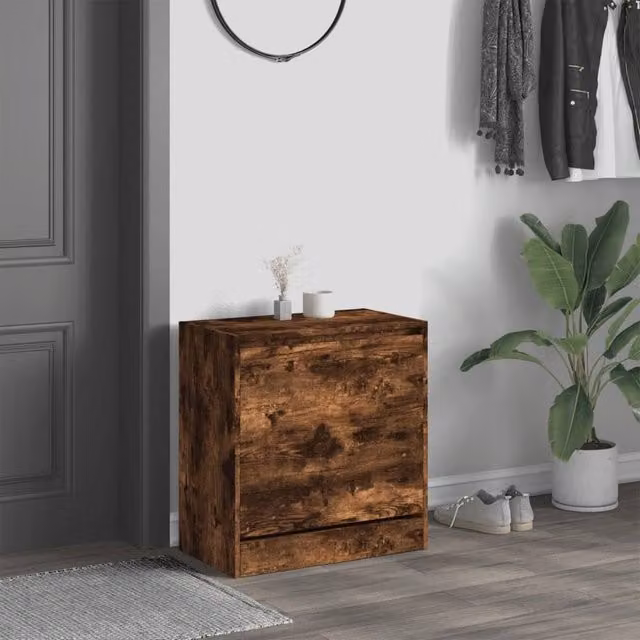 Berkfield Home Smoked Oak Shoe Cabinet in Brown, W/D/H: 60 x 34 x 63.5 cm