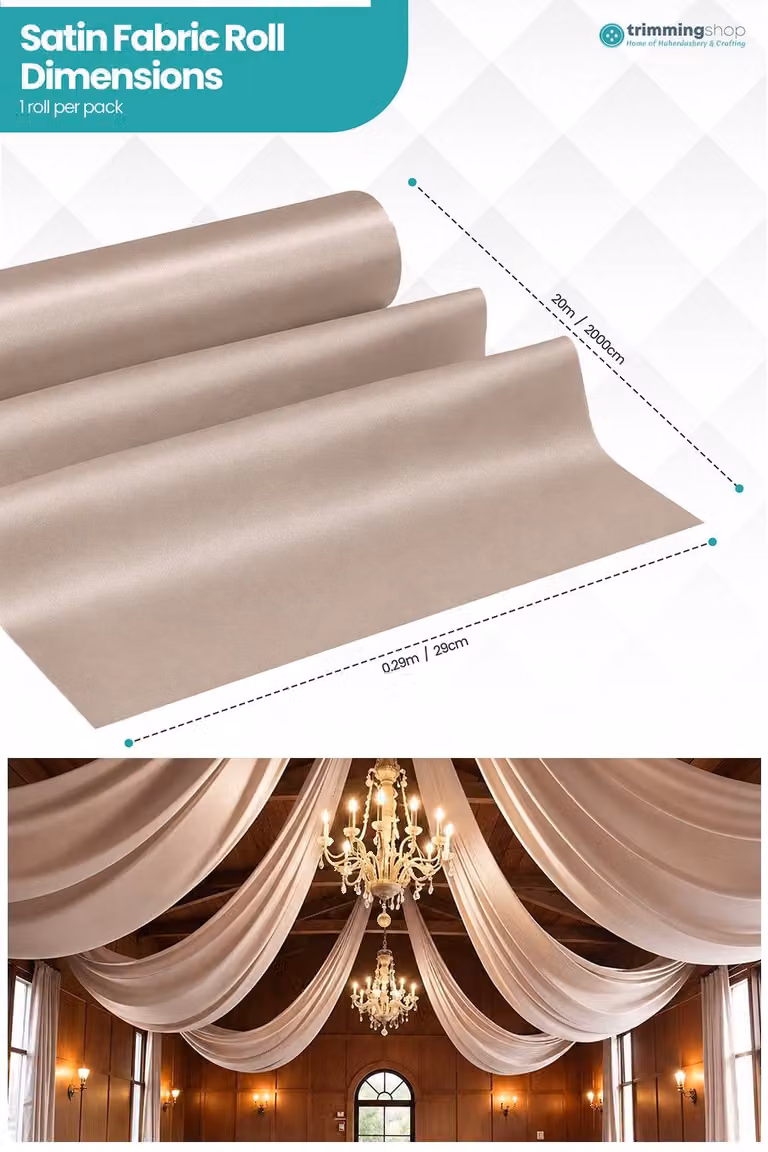 Neel Blue Beige Satin Polyester Fabric Roll, W: 29 cm, L: 20 m
