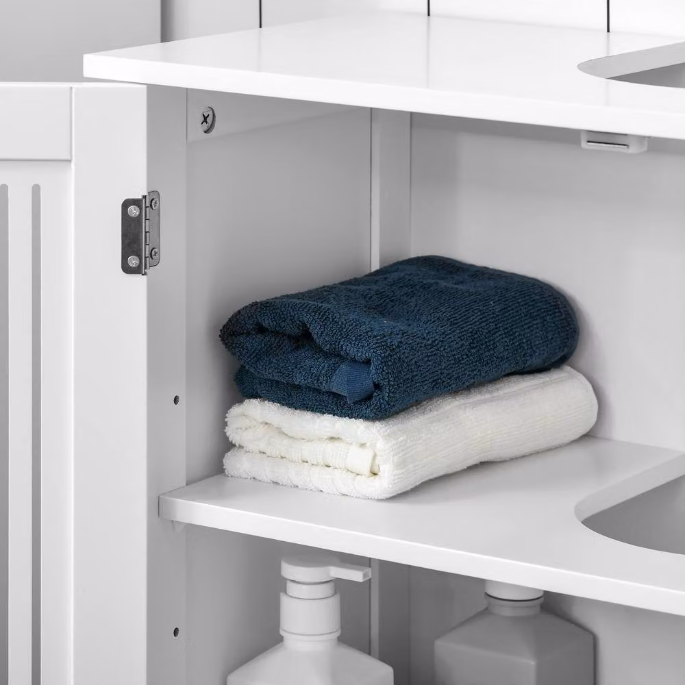 STILVORA Modern White Matt Under Sink Bathroom Cabinet with 2 Hinged Doors and Internal Shelf – 2