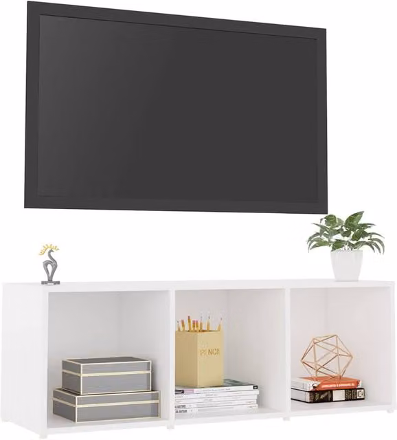 Berkfield Home White Minimalist TV Cabinet in Matt MDF, W/D/H: 107 x 35 x 37 cm
