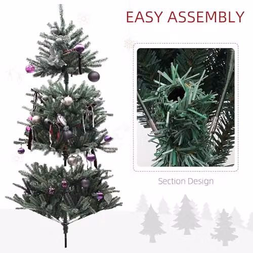 HOMCOM 6ft Artificial Prelit Christmas Tree with Warm White LED Lights in Purple and White, H 180 cm x W 110 cm x D 110 cm – 6