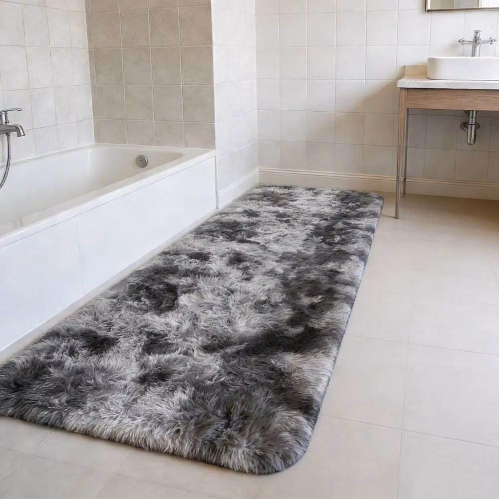 FORGEVIO Grey Abstract Modern Faux Fur Hall Runner Rug, W: 80 cm, L: 300 cm – 2