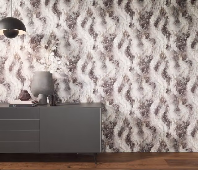 Elle Decoration Cosmic Abstract Nature Embossed Pre-pasted Vinyl Wallpaper in Beige, Purple and White
